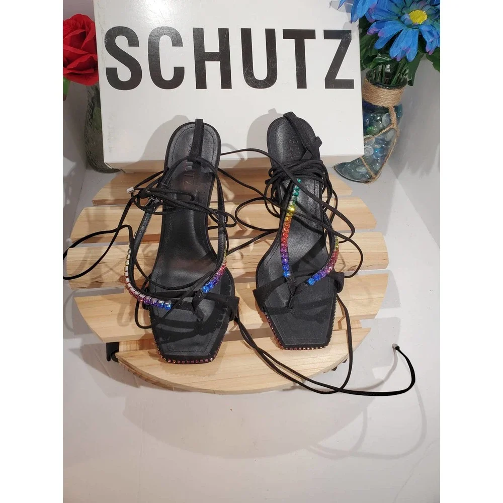 Schutz Vicki crystal leather sandals‎